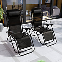 Garden Vida Black Sun Lounger Zero Gravity Chair Set of 2