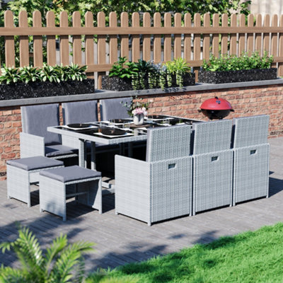 Garden Vida Cuba Grey 10 Seater Rattan Garden Outdoor Bistro Set