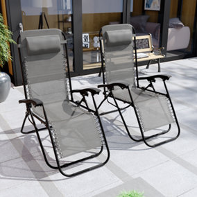 Garden Vida Grey Sun Lounger Zero Gravity Chair Set of 2