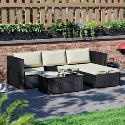 Garden Vida Hampton Black 4 Seater Corner Rattan Garden Outdoor