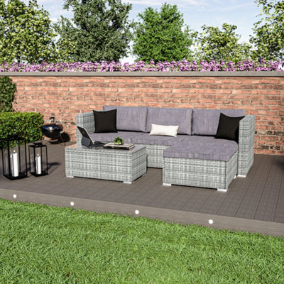 Garden Vida Hampton Grey 4 Seater Corner Rattan Garden Outdoor