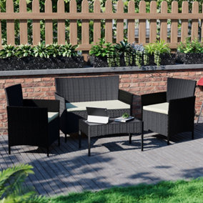 Garden Vida Kendal Black 4 Seater Rattan Garden Outdoor Bistro Set With Cover