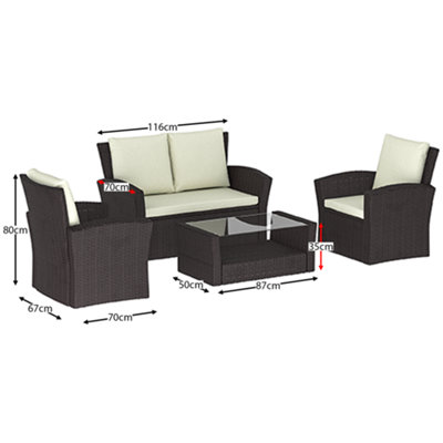 Garden Vida Mylor Brown 4 Seater Rattan Garden Outdoor Bistro Set