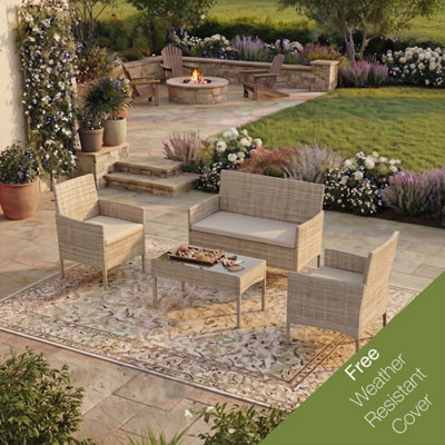 Garden Vida Natural Kendal Rattan Garden Furniture Set with Cover Patio ...