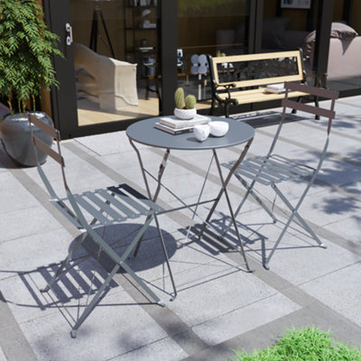 Garden Vida Porto 2 Seater Dark Grey Metal Bistro Set Foldable Patio Furniture