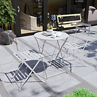Garden Vida Porto 2 Seater Light Grey Metal Bistro Set Foldable Patio Furniture