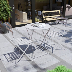 Garden Vida Porto 2 Seater Light Grey Metal Bistro Set Foldable Patio Furniture