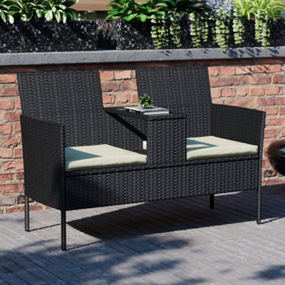 Garden Vida Vienna Black Rattan Love Seat 2 Seater for Garden Outdoor