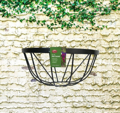 Garden Wall Trough Planter 16 Inch Wrought Iron Wall Mounted Black Flower Basket