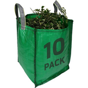 Garden Waste Bags - 120 Litre - 10 PACK - PREMIUM GRADE - Industrial Fabric and Handles - Heavy Duty Garden/Green Waste Sacks