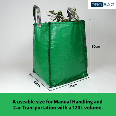 Garden Waste Bags - 120 Litre - 10 PACK - PREMIUM GRADE - Industrial Fabric and Handles - Heavy Duty Garden/Green Waste Sacks