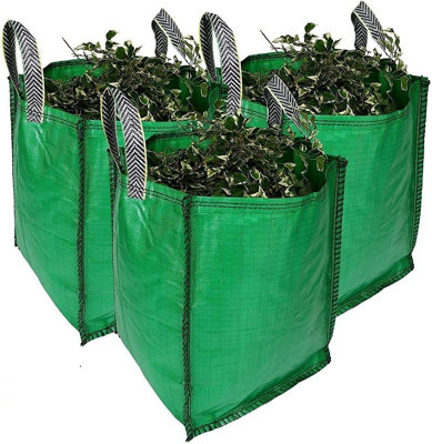 Garden Waste Bags - 120 Litre - 3 PACK - PREMIUM GRADE - Industrial Fabric and Handles - Heavy Duty Garden/Green Waste Sacks