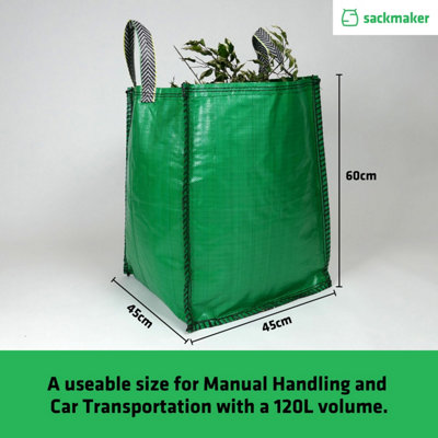 Garden Waste Bags - 120 Litre - 3 PACK - PREMIUM GRADE - Industrial Fabric and Handles - Heavy Duty Garden/Green Waste Sacks