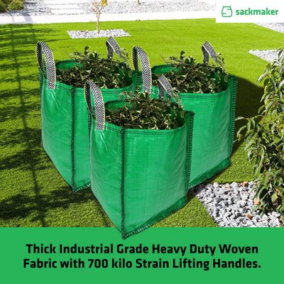 Garden Waste Bags - 120 Litre - 3 PACK - PREMIUM GRADE - Industrial Fabric and Handles - Heavy Duty Garden/Green Waste Sacks