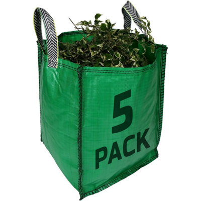 Garden Waste Bags - 120 Litre - 5 PACK - PREMIUM GRADE - Industrial Fabric and Handles - Heavy Duty Garden/Green Waste Sacks