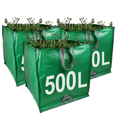 Garden Waste Bags - 500 Litre - 3 Sacks - PREMIUM GRADE - Industrial Fabric and Handles - Heavy Duty Garden/Green Waste Sack