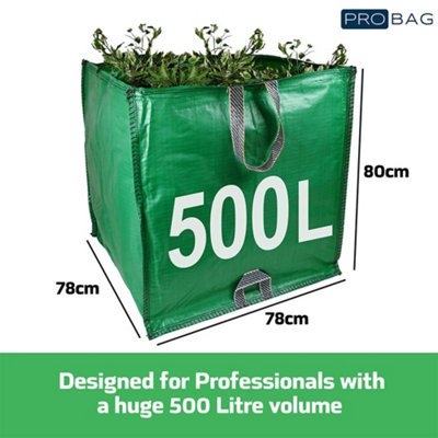 Garden Waste Bags - 500 Litre - 3 Sacks - PREMIUM GRADE - Industrial Fabric and Handles - Heavy Duty Garden/Green Waste Sack