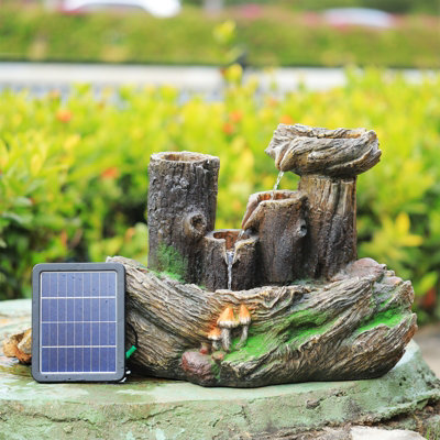 Garden Water Feature Solar Powered Resin Log Outdoor Fountain with LED Lights