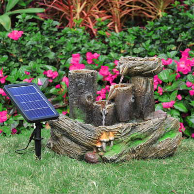 Garden Water Feature Solar Powered Resin Log Outdoor Fountain with LED Lights