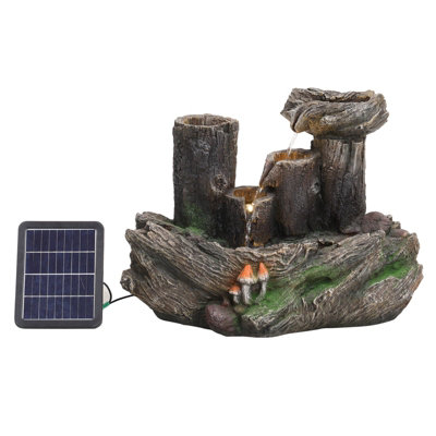 Garden Water Feature Solar Powered Resin Log Outdoor Fountain with LED Lights