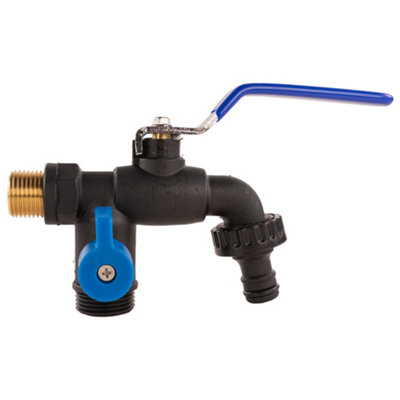 Garden Watering 1/2" bsp Outdoor Double Outlet PVC Lever tap with Brass Thread