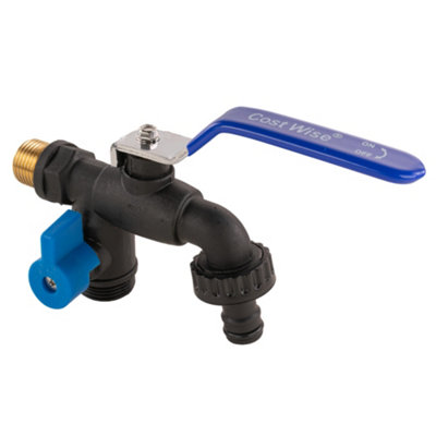 Garden Watering 1/2" bsp Outdoor Double Outlet PVC Lever tap with Brass Thread - 6