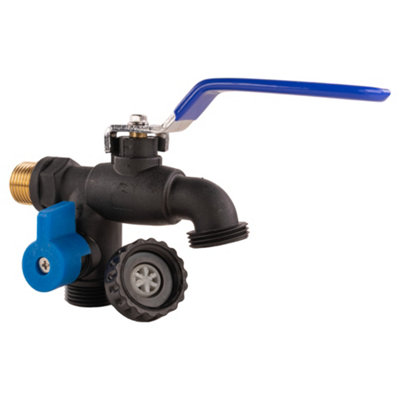 Garden Watering 1/2" bsp Outdoor Double Outlet PVC Lever tap with Brass Thread - 7