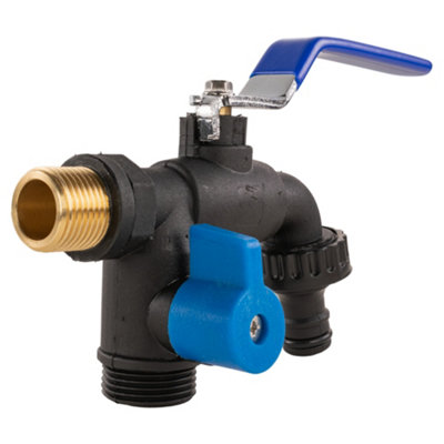 Garden Watering 1/2" bsp Outdoor Double Outlet PVC Lever tap with Brass Thread - 9