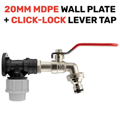 Garden Watering tap/Stopcock 20mm Water Pipe MDPE Back/Wall Plate+Lever ...