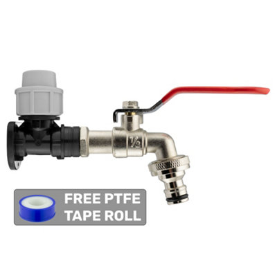 Garden Watering tap/Stopcock 20mm Water Pipe MDPE Back/Wall Plate+Lever tap+Free Thread Seal Tape - 5