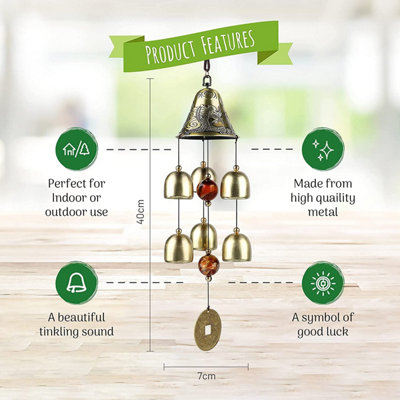 Garden Wind Chimes for Indoor or Outdoor use with Good Luck Fengshui Metal Wind Chime Bells (Dragon Design)