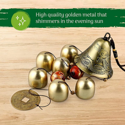 Garden Wind Chimes for Indoor or Outdoor use with Good Luck Fengshui Metal Wind Chime Bells (Dragon Design)