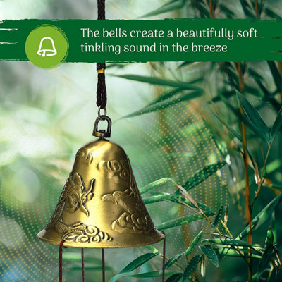 Garden Wind Chimes for Indoor or Outdoor use with Good Luck Fengshui Metal Wind Chime Bells (Dragon Design)