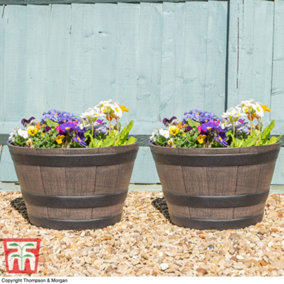 Garden Wooden Effect Half Barrel Planter, Outdoor or Indoor Half Whiskey Cask Flower Pot (x4 Medium)