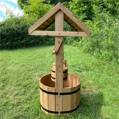 Garden Wooden Planter Wishing Well Patio Plant Pot Ornament Large