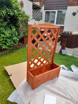 Garden Wooden Trellis Planter Box Raised Bed Natural 100x62x23cm