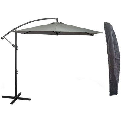 GardenCo 3m Grey Outdoor Cantilever Banana Garden Furniture Parasol with & Cover