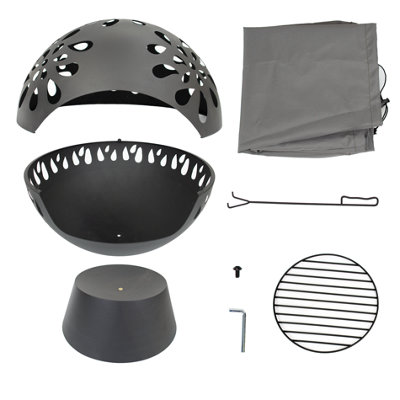 GardenCo Black Globe Fire Pit with Large 60cm Basket and Weatherproof Cover