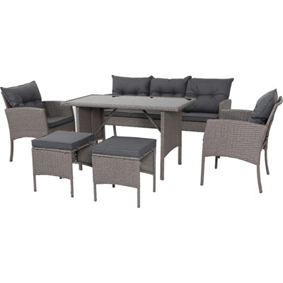 GardenCo Grey Rattan 7 Seat Outdoor Garden Patio Dining Set