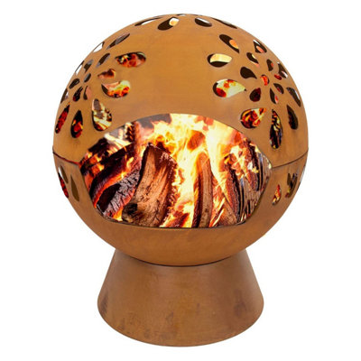 GardenCo Rust Globe Fire Pit with Large 60cm Basket and Weatherproof