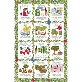 Gardeners Calendar Gardening 100% Cotton Tea Towel