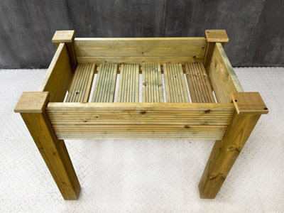 GardenGlow wooden planter, 2-tier grooved surface (L-125cm x D-60cm x H-100cm)