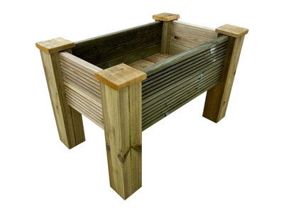 GardenGlow wooden planter, 2-tier grooved surface (L-125cm x D-60cm x H-50cm)