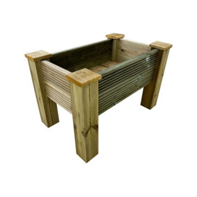 GardenGlow wooden planter, 2-tier grooved surface (L-150cm x D-60cm x H-50cm)