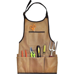 Gardening Apron With Pockets on Chest and Belt for Gardening Tools for Men & Women (Brown)