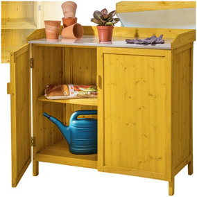 Gardening Cabinet Vita - with galvanised zinc worktop, protected storage, 98 x 48 x 95 cm - brown