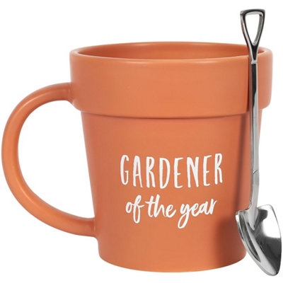 Gardening Gift Mug - Gardener of the year plant pot mug with shovel shaped spoon by Jamieson Brothers