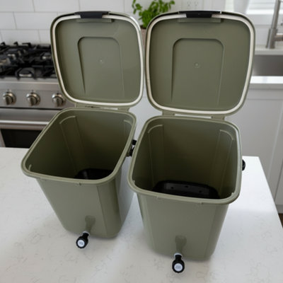 Gardening Naturally Olive Green and Black Bokashi Bin (Twin Pack) With 1kg Bokashi Bran