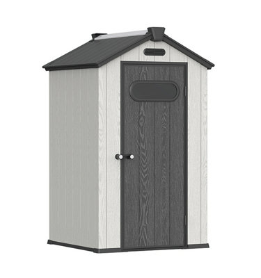 Gardenjack 4 x 6 Plastic Resin Apex Shed with Floor Gable Roof Lockable Single Door Window & Air Vent Outdoor Garden Storage