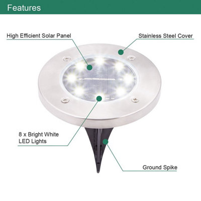 GardenKraft 10479 Pack Of 8 Stainless Steel Solar Ground Lights - 3